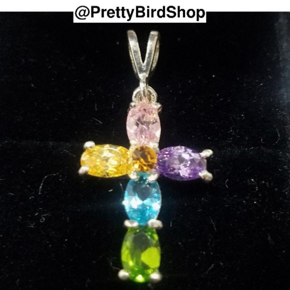 Last one! Crystal CROSS sterling silver multicolored Pendant NEW - Picture 1 of 12